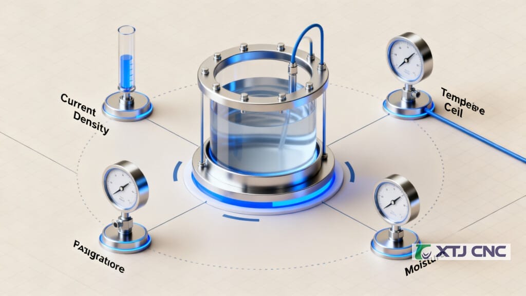 Illustration of instruments controlling current, temperature, and agitation